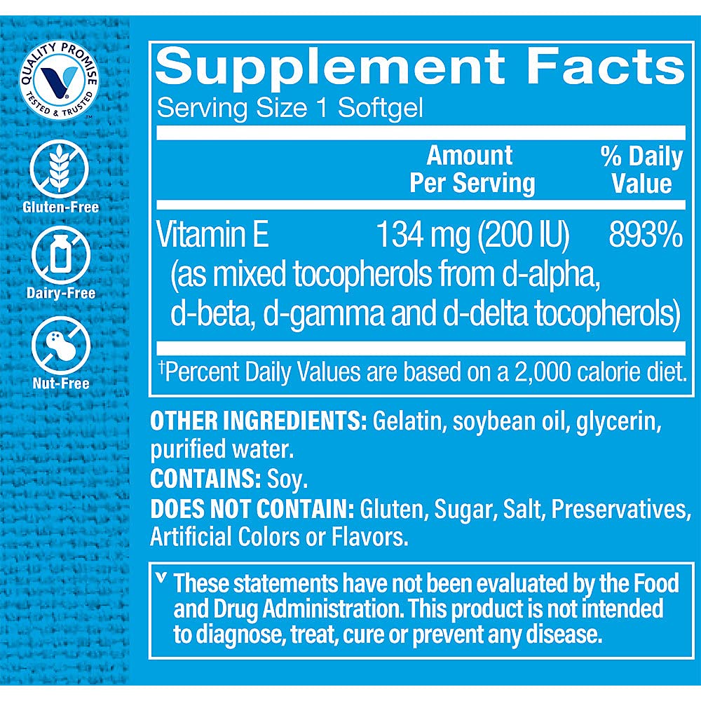 The Vitamin Shoppe Vitamin E 200IU - Antioxidant Support for Skin Health & Immune Function, Daily Vitamin (100 Softgels)