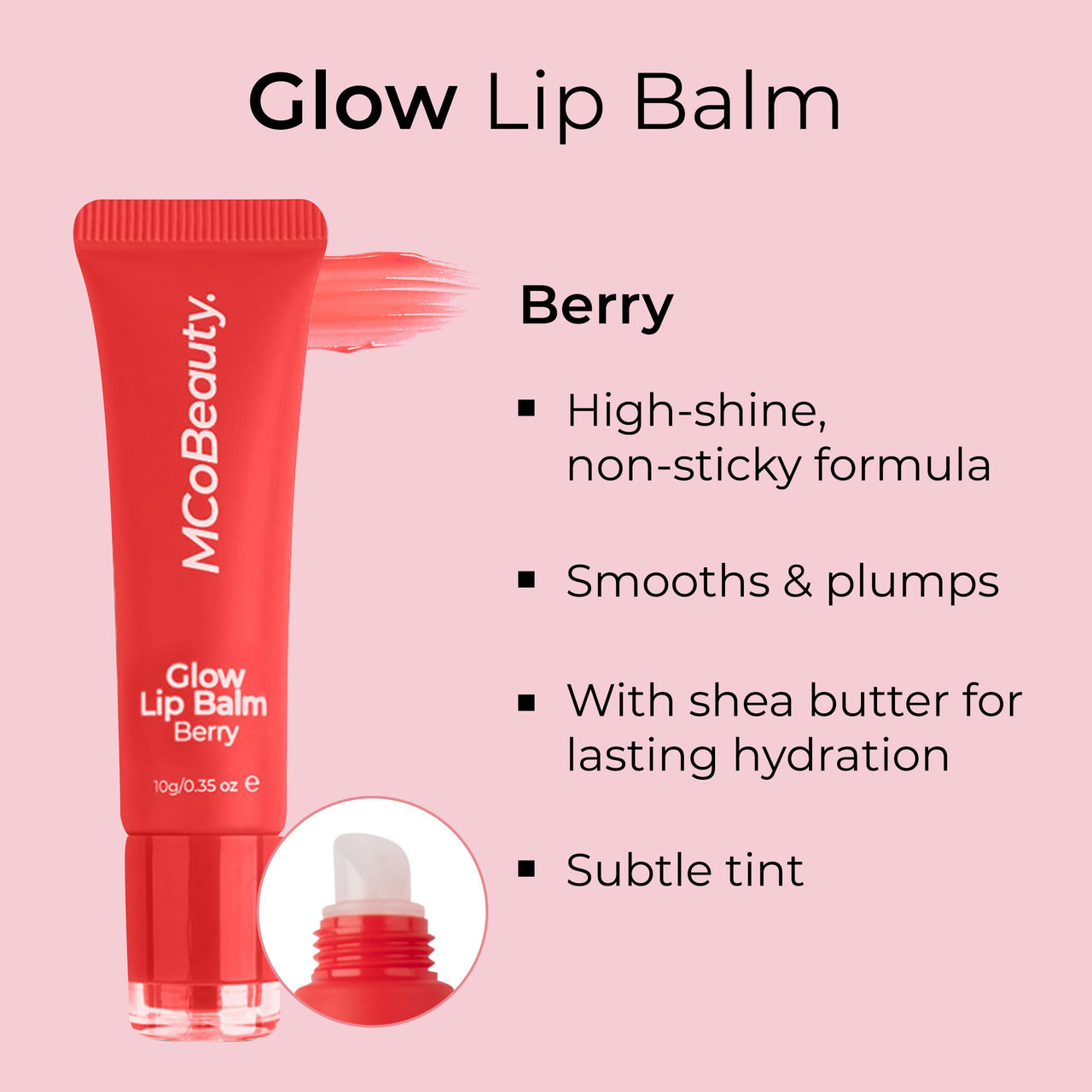 MCoBeauty Glow Lip Balm Berry - Hydrating Tinted Lip Care with Glossy Shine for Soft Smooth Lips - Nourishing Lip Treatment Moisturizer, Plumping Glow Balm - Vegan Cruelty Free Beauty Essentials