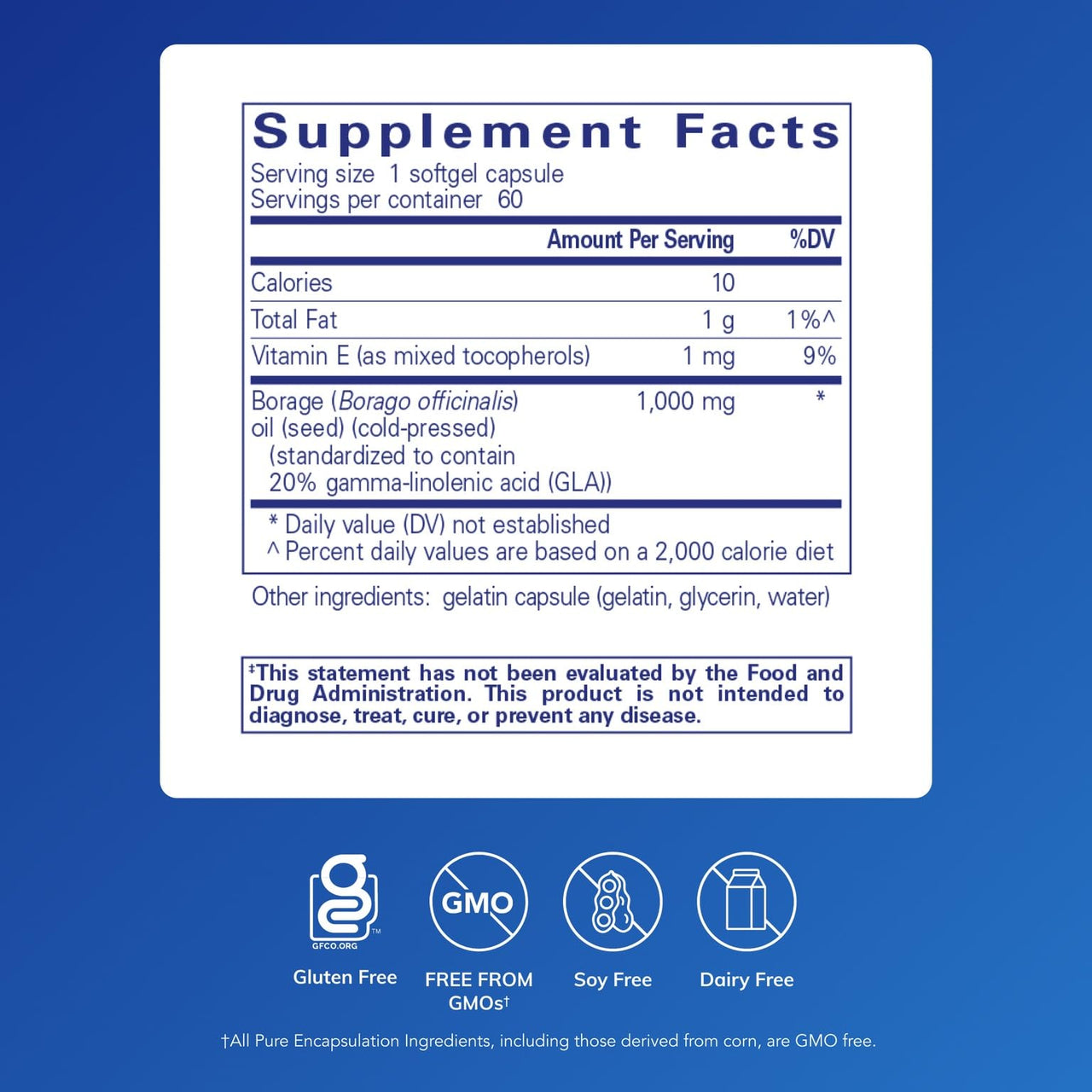 Pure Encapsulations Borage Oil | Hypoallergenic Dietary Supplement | 60 Softgel Capsules