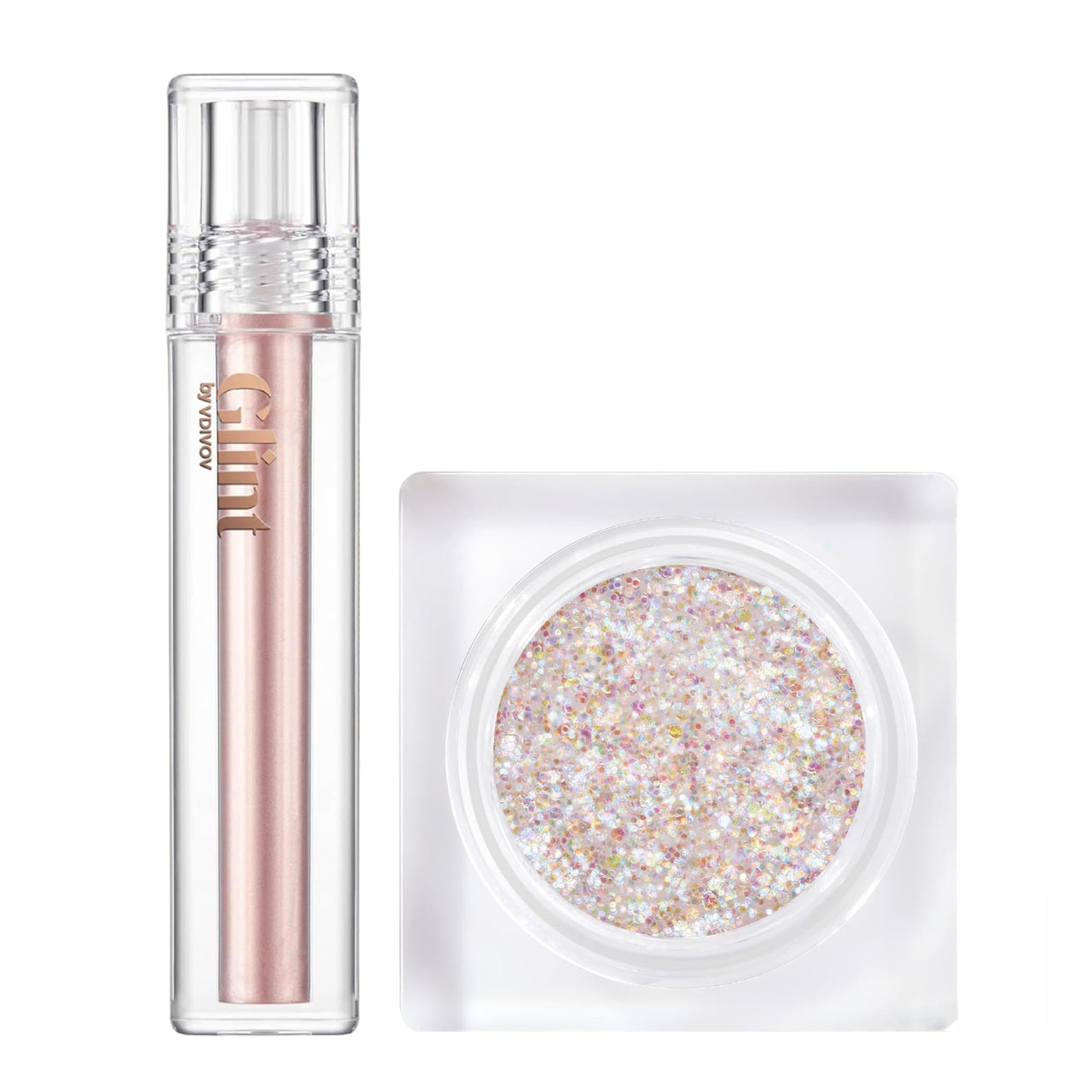 Glint Liquid Gel Highlighter (Dewy Moon, 0.1oz) + Face & Body Glitter Gel (Frozen Opal, 0.1oz) - Korean Makeup Set for Eyes, Cheeks, Nose, Lips, Body & Hair, Perfect for Parties, Festivals & Concerts