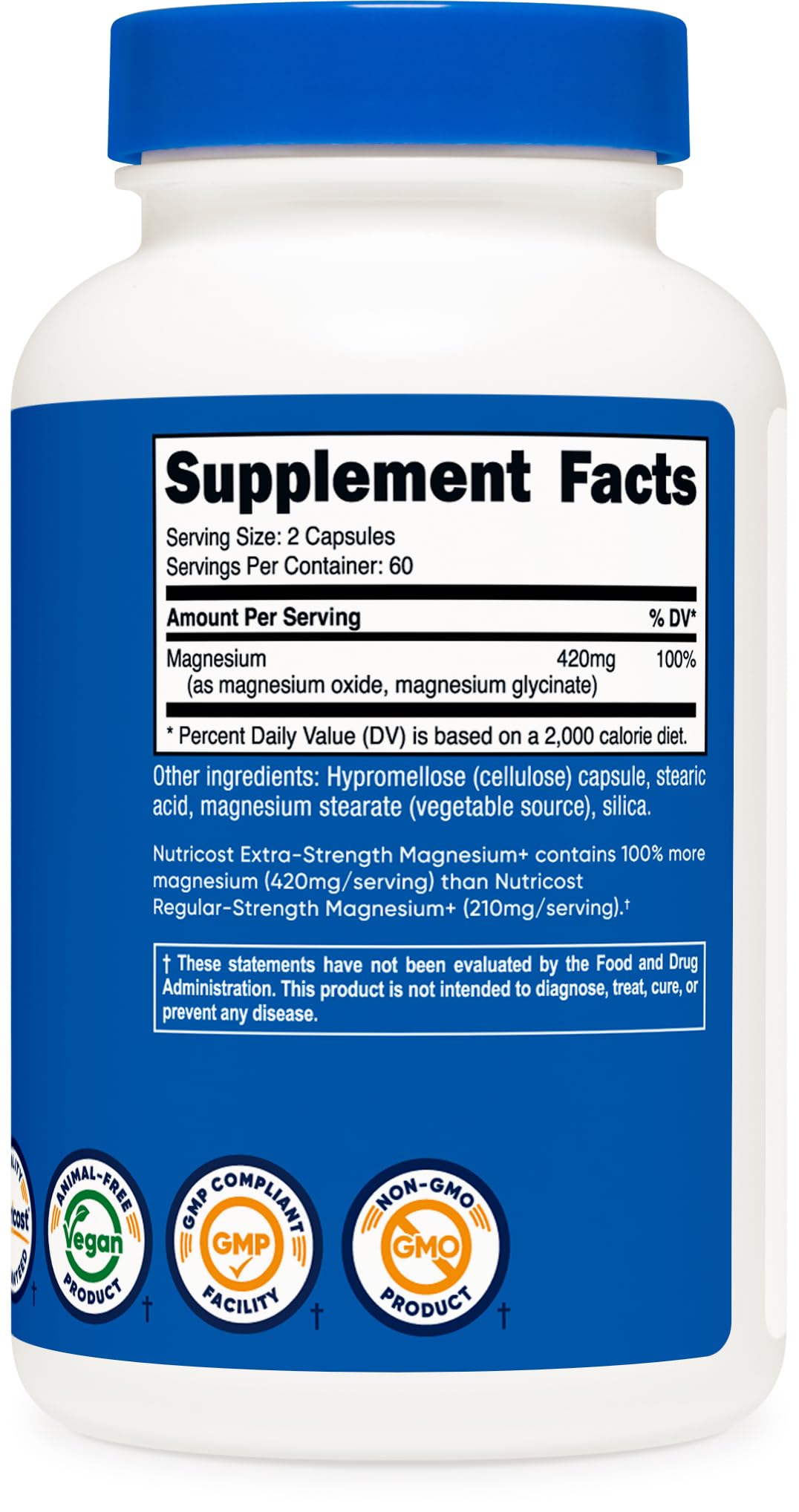 Nutricost Magnesium+ Extra Strength 420mg, 120 Capsules - 60 Servings. Magnesium Oxide and Glycinate - Non-GMO, Gluten Free, Vegan Friendly