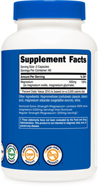 Thumbnail for Nutricost Magnesium+ Extra Strength 420mg, 120 Capsules - 60 Servings. Magnesium Oxide and Glycinate - Non-GMO, Gluten Free, Vegan Friendly