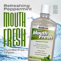 Thumbnail for NutriBiotic MouthFresh, Refreshing Peppermint 16 Oz. Twin Pack | Natural Mouthwash & Gargle with Grapefruit Seed Extract, Aloe, Zinc & Witch Hazel | Fluoride-Free & Made Without GMOs & Gluten