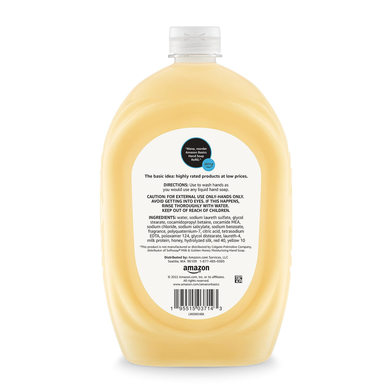 Amazon Basics Liquid Hand Soap Refill, Milk and Honey Scent, Triclosan-Free, pH Balanced, Dermatologist Tested, 50 Fluid Ounces