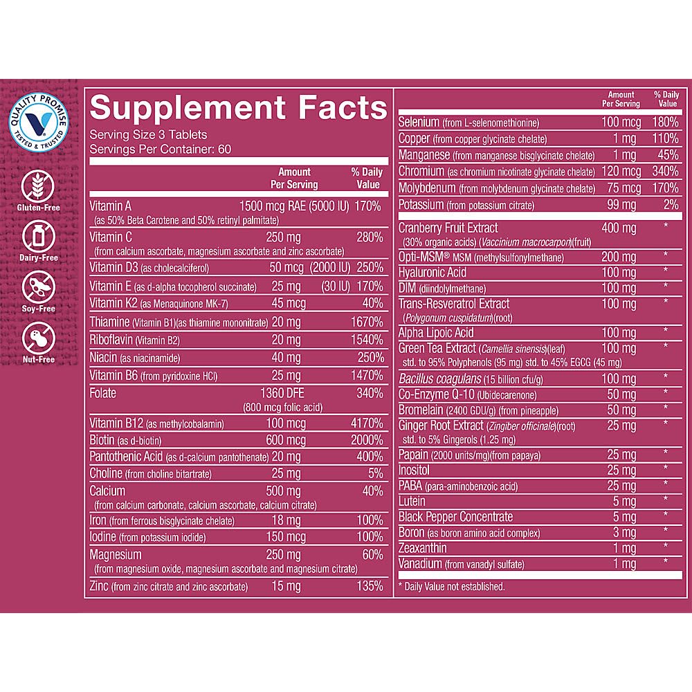 The Vitamin Shoppe Ultimate Woman's Gold Multivitamin - with Iron, B Vitamins & Vitamin D3 | Supports Energy Production, Bone & Immune Health | (180 Tablets)