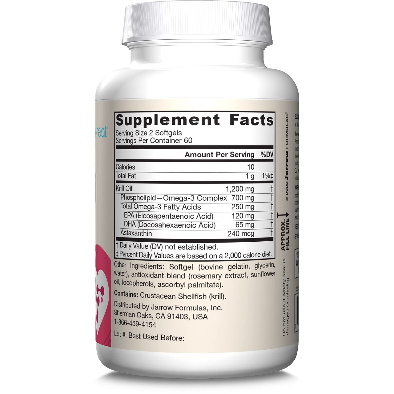 Jarrow Formulas Krill Oil - Phospholipid Omega-3 Complex with Astaxanthin - 120 Softgels - 60 Servings - Supports Lipid Management, Metabolism, Brain & Heart Health - EPA & DHA - Gluten Free - Non-GMO