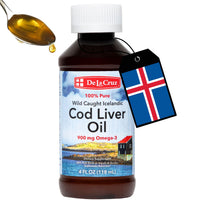 Thumbnail for De La Cruz Cod Liver Oil Liquid Pure Wild Caught Icelandic Fish Oil Rich in Vitamin D & Omega 3 Fish Oil, Omega 3 Supplements 4 FL OZ (118 mL)
