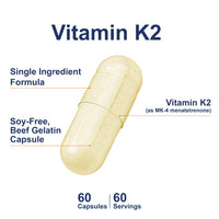 Thumbnail for Carlson - Vitamin K2, MK-4 (Menatetrenone), Vitamin K Supplement, Bone & Heart Health, K2 Vitamin, Soy-free, 60 capsules