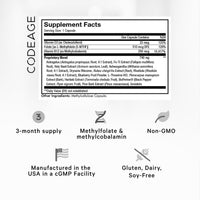 Thumbnail for Codeage Ultra Life Telomeres Supplement - 5 MTHF Folate Vitamin B9, Vitamin B12 Methylcobalamin, Vitamin D3, L-Theanine, Ashwagandha - 3-Month Supply - DNA, Methylation Cycle - Non-GMO - 90 Capsules
