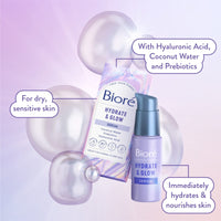 Thumbnail for Bioré Hydrate & Glow Face Serum for Dry, Sensitive Skin with Hyaluronic Acid, Coconut Water and Prebiotics, Dermatologist Tested Face Serum, Fragrance Free, Not Tested on Animals, 1 oz Bottle