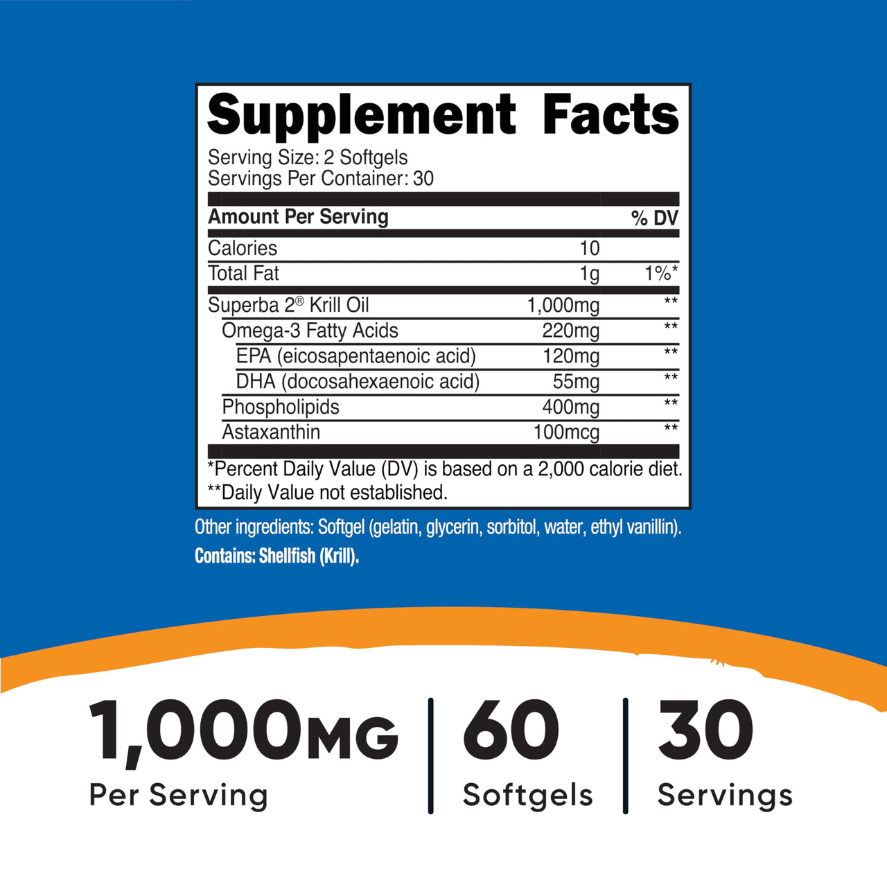 Nutricost Krill Oil 1000mg, 60 Softgels - Omega-3 EPA-DHA Krill Oil Supplement, with Superbakrill