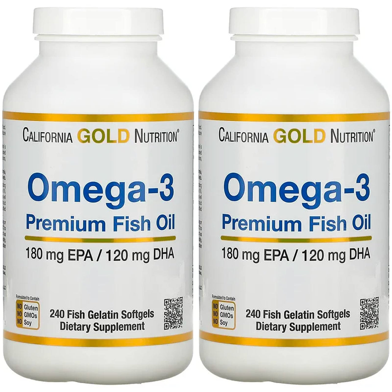 California Gold Nutrition Premium Fish Oil, Omega-3, 180 mg EPA, 120 mg DHA, Concentrated Triglyceride Form, 240 Fish Gelatin Softgels, 2 Pack