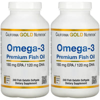 Thumbnail for California Gold Nutrition Premium Fish Oil, Omega-3, 180 mg EPA, 120 mg DHA, Concentrated Triglyceride Form, 240 Fish Gelatin Softgels, 2 Pack