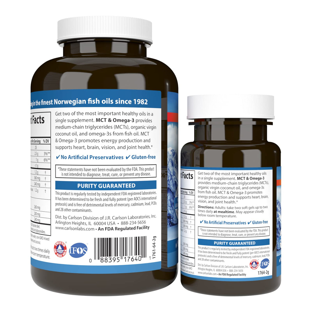 Carlson - MCT & Omega-3, Coconut Oil, Caprylic & Capric Acids, EPA & DHA, Energy Production, Fat Metabolism & Brain Health, 120+30 Softgels