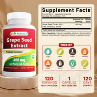 Thumbnail for Best Naturals Grape Seed Extract 400 mg Veggie Capsule, 120 Count