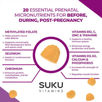 Thumbnail for SUKU Prenatal Multivitamin Gummies – Folate, Calcium, Vitamin D3, B12, K2 – Sugar-Free, Vegetarian, Gluten-Free Pregnancy Support – Pineapple Peach Flavor – 60 Count
