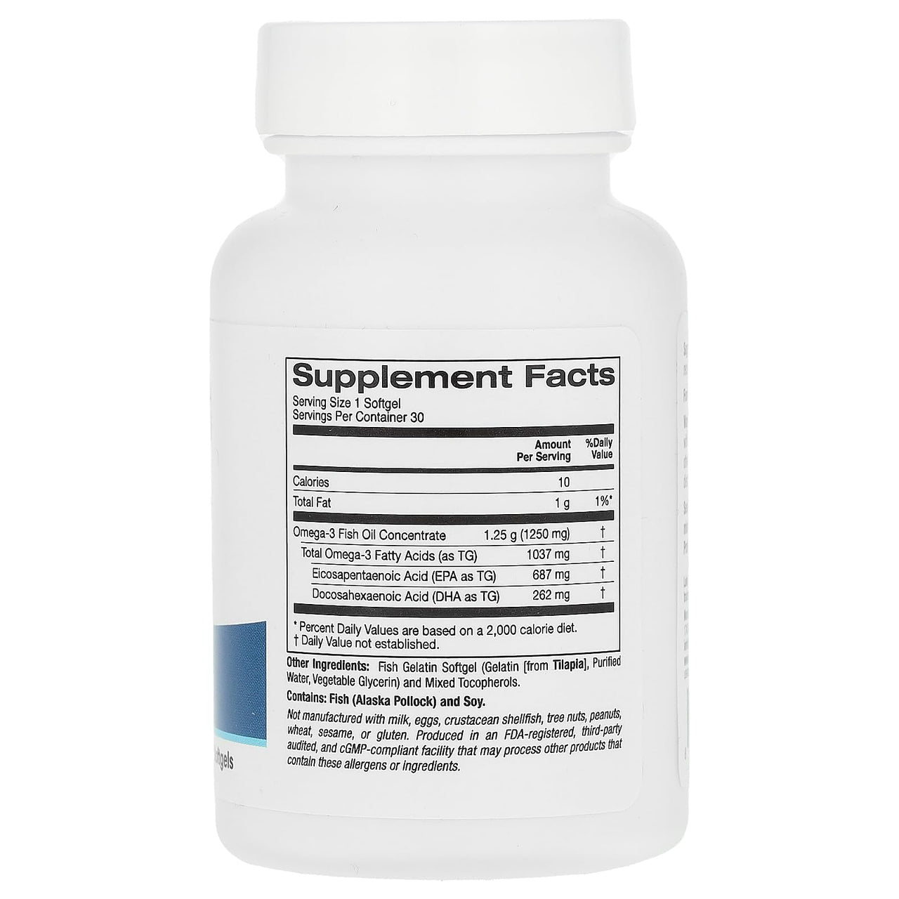 Lake Avenue Nutrition Omega-3 Fish Oil, 30 Fish Gelatin Softgels (1,250 mg per Softgel)