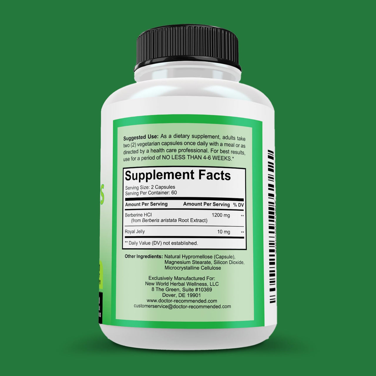 DOCTOR RECOMMENDED SUPPLEMENTS Berberine Plus 1200mg Per Serving - 120 Veggie Capsules with Royal Jelly