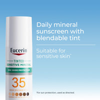 Thumbnail for Eucerin Sun Tinted Sensitive Mineral Face Sunscreen Lotion SPF 35, Non-Comedogenic Mineral Sunscreen with Gentle Zinc Oxide Protection for Sensitive Skin, 1.7 Fl Oz Bottle