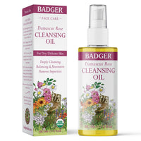 Thumbnail for Badger Rose Face Cleansing Oil, Organic Facial Cleanser & Makeup Remover, Non-Greasy Moisturizing Skin Balancing Gentle Face Cleanser w/Pure Rose Oil, 2 fl oz Glass Bottle