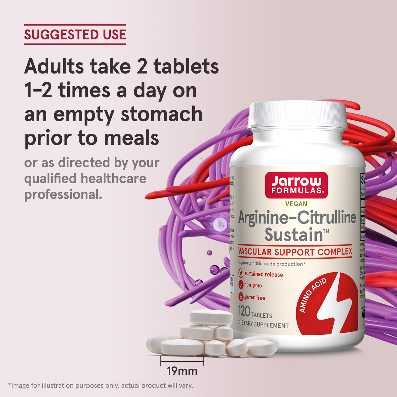 Jarrow Formulas Arginine-Citrulline Sustain - Supplement Supports Nitric Oxide Production, Blood Flow & Cardiovascular Health - Men's Health Formula - Up to 60 Servings