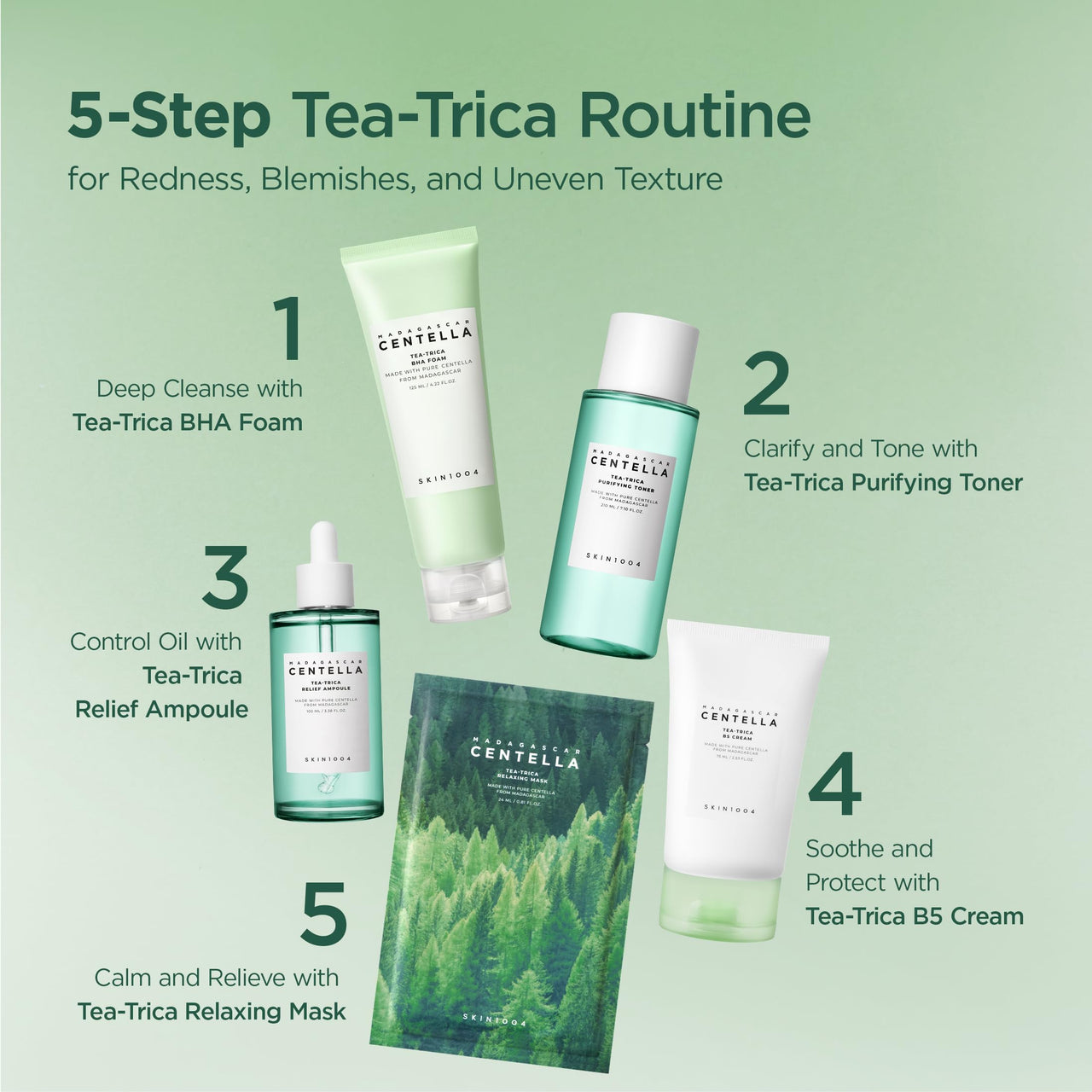 SKIN1004 Tea-Trica BHA Foam, Makeup Remover with Centella Asiatica & Tea Tree, Korean Face Cleanser for Oil & Sebum Control, Cleansing Foam for Clearing Impurities, Korean Skin Care, 4.22 fl.oz /125ml