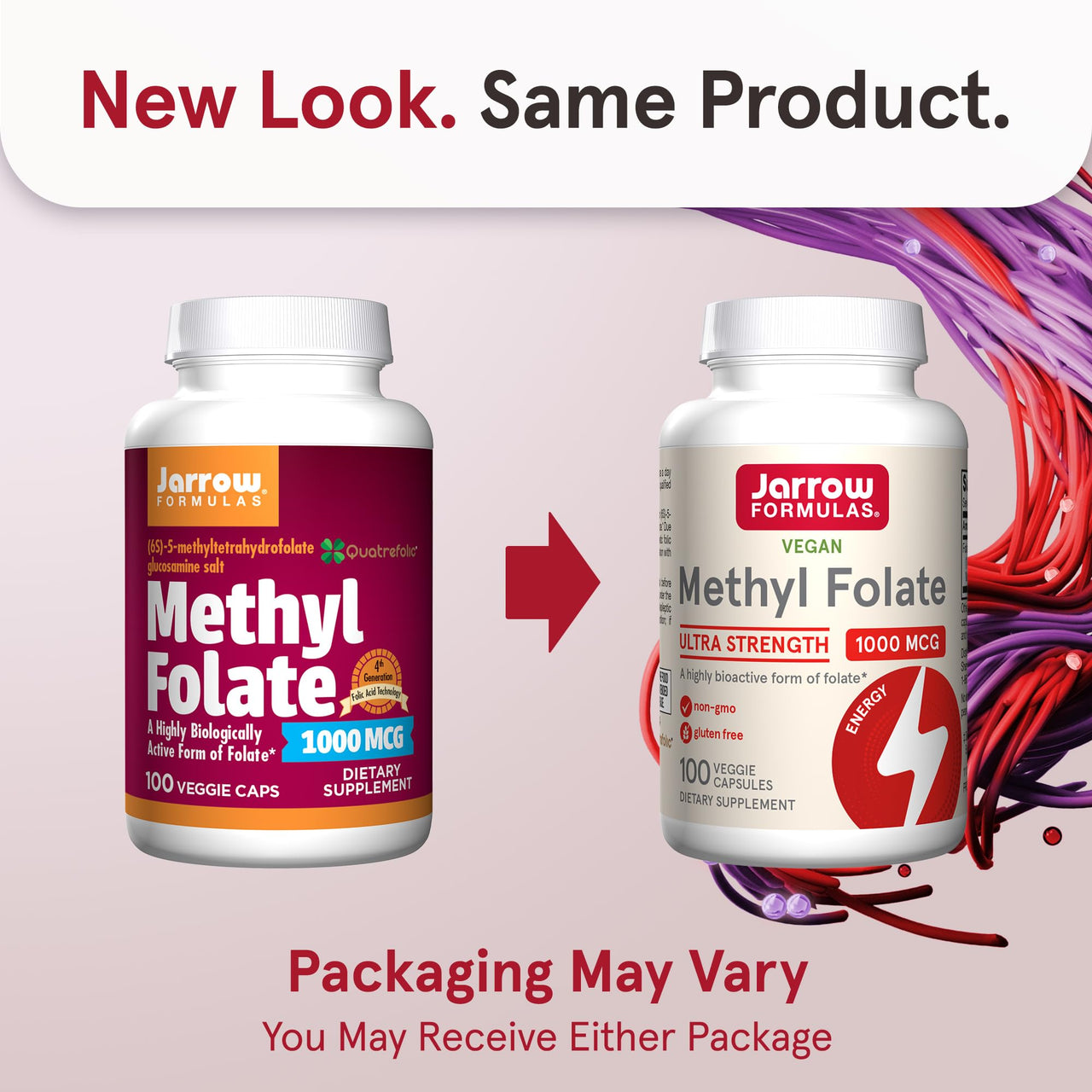 Jarrow Formulas Methyl Folate Veggie Caps - 1000 Mcg - 100 Count - Methyl Folate Supplement â€“ To Provide Folate - 5-MTHF Supplement - Non-GMO - Gluten Free