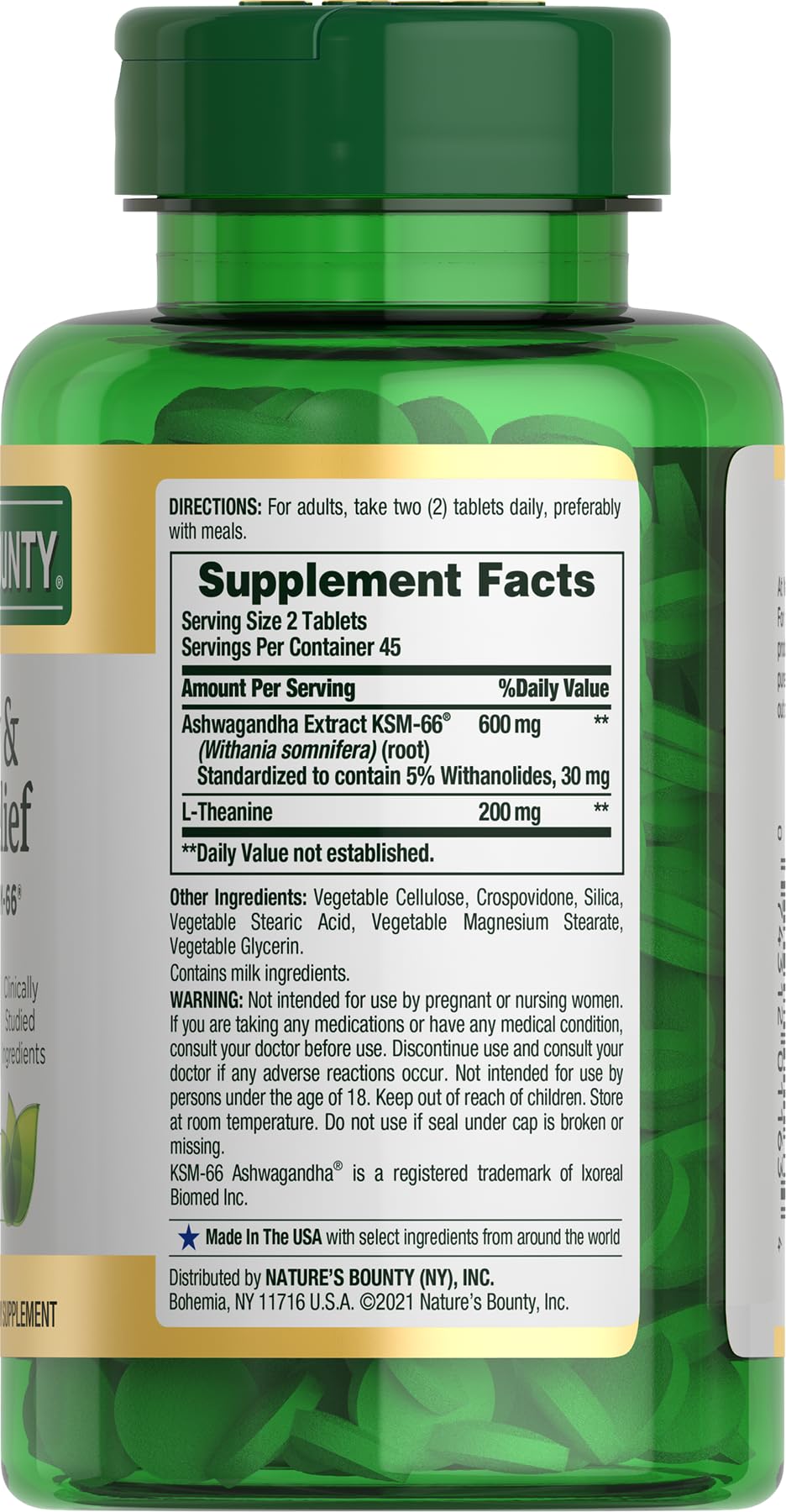 Nature's Bounty Stress Relief, Ashwagandha KSM-66, Supports Occasional Stress Relief, Dietary Supplement, Tablets, 90 Ct