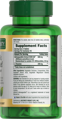 Thumbnail for Nature's Bounty Stress Relief, Ashwagandha KSM-66, Supports Occasional Stress Relief, Dietary Supplement, 2 Tablets per Day, Vegetarian Tablets, Gluten Free, 90 Ct