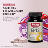 Thumbnail for Jarrow Formulas Methyl Vitamin B-12 1000 mcg, 100 Chewable Tablets, Lemon Flavored- Bioactive B12 Vitamin - Supports Cellular Energy Production, Brain Health & Metabolism - 100 Servings