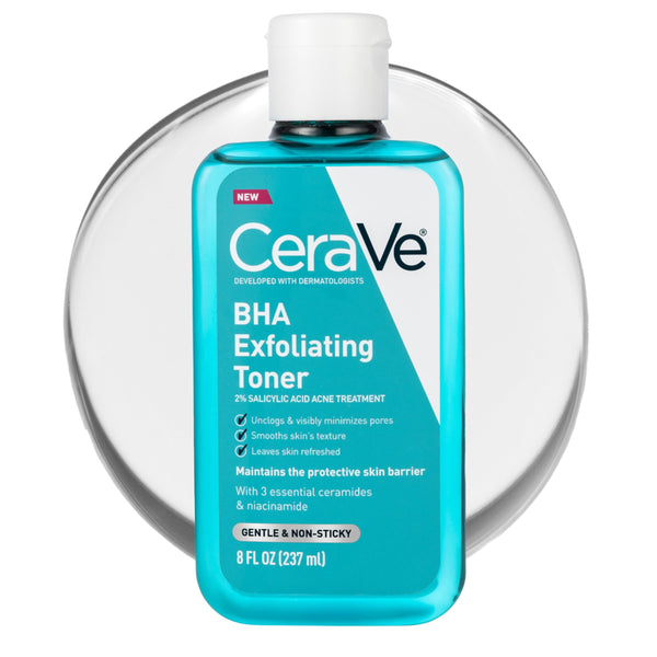 CeraVe BHA Exfoliating Facial Toner for Pore Minimizing & Smoother Skin with Ceramides, 2% Salicylic Acid & Niacinamide, Oil Control, Anti-Acne, Fragrance-Free, Safe for Sensitive Skin, 8oz