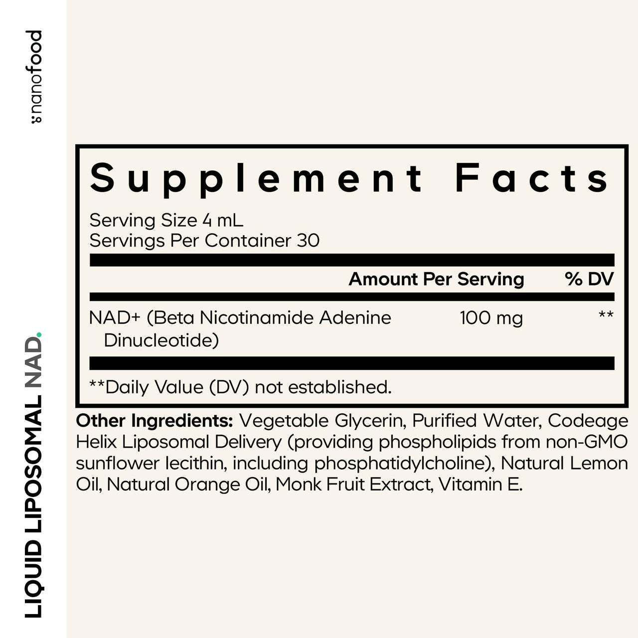 Codeage Nanofood Liquid Liposomal NAD Supplement – NAD Nicotinamide Adenine Dinucleotide with Liposomal Delivery - Monk Fruit Sweetener, Lemon Flavor, Non-GMO – 4 fl oz
