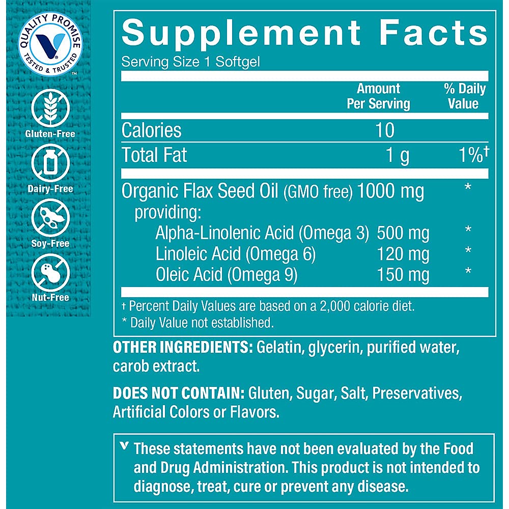 The Vitamin Shoppe Certified Organic Flax Seed Oil 1,000MG, (240 Softgels)