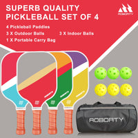 Thumbnail for AOBORTY Pickleball Paddles 4 Pack - USAPA Light Graphite Premium Rackets Fiber Face & Polymer Honeycomb Core Pickleball Set with 6 Outdoor Indoor Balls Including Portable Carry Bag