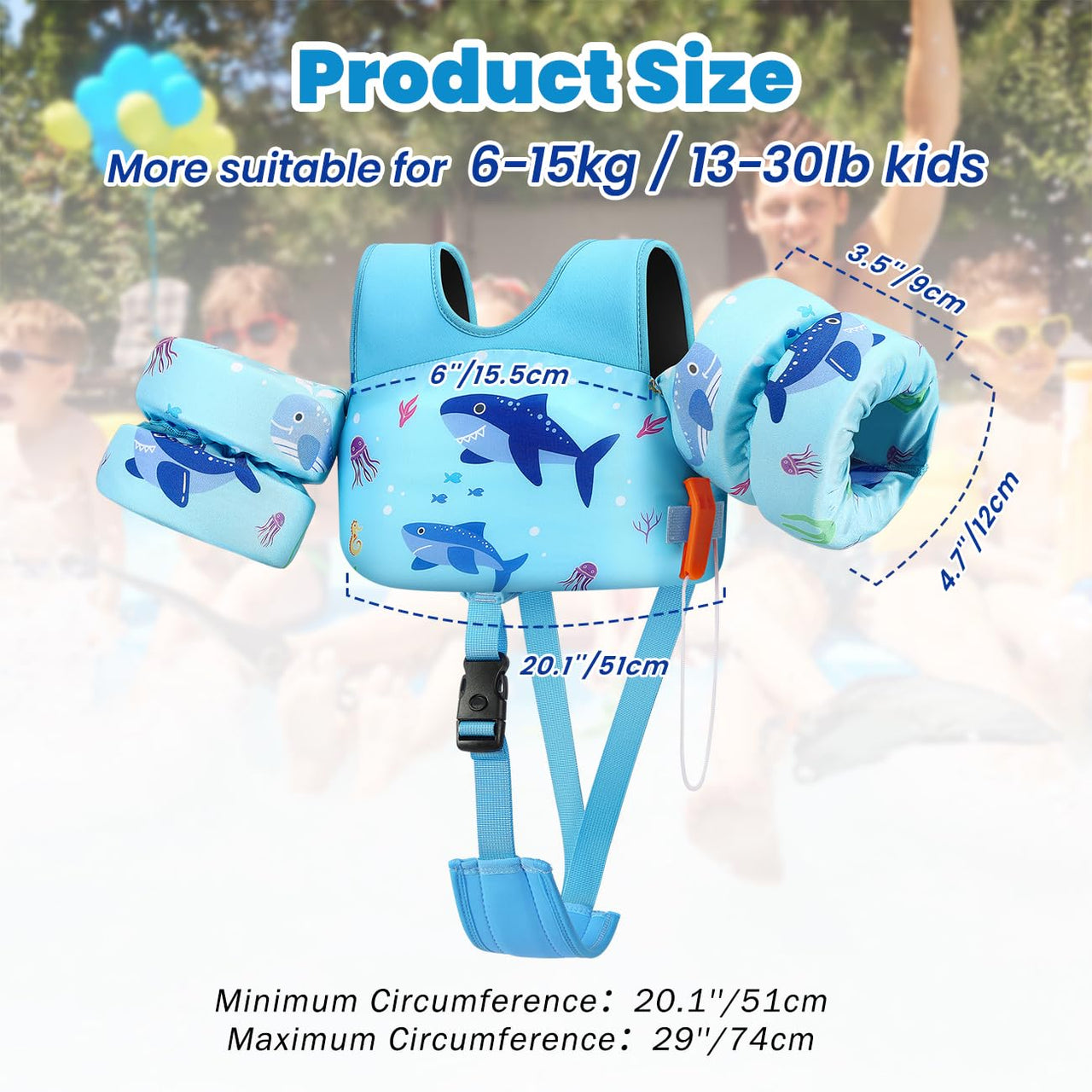 HeySplash Toddler Swim Vest, Toddler Floaties Fit 13-30 Lbs, Puddle Kids Jumper with Adjustable Strap, Pool Float Jacket Arm Floaties Baby Floatie Water Wing, Pool Sea Swimming Aid