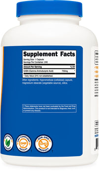 Thumbnail for Nutricost GABA (Gamma Aminobutyric Acid) 750mg, 240 Capsules, 240 Servings - Non-GMO, Gluten Free