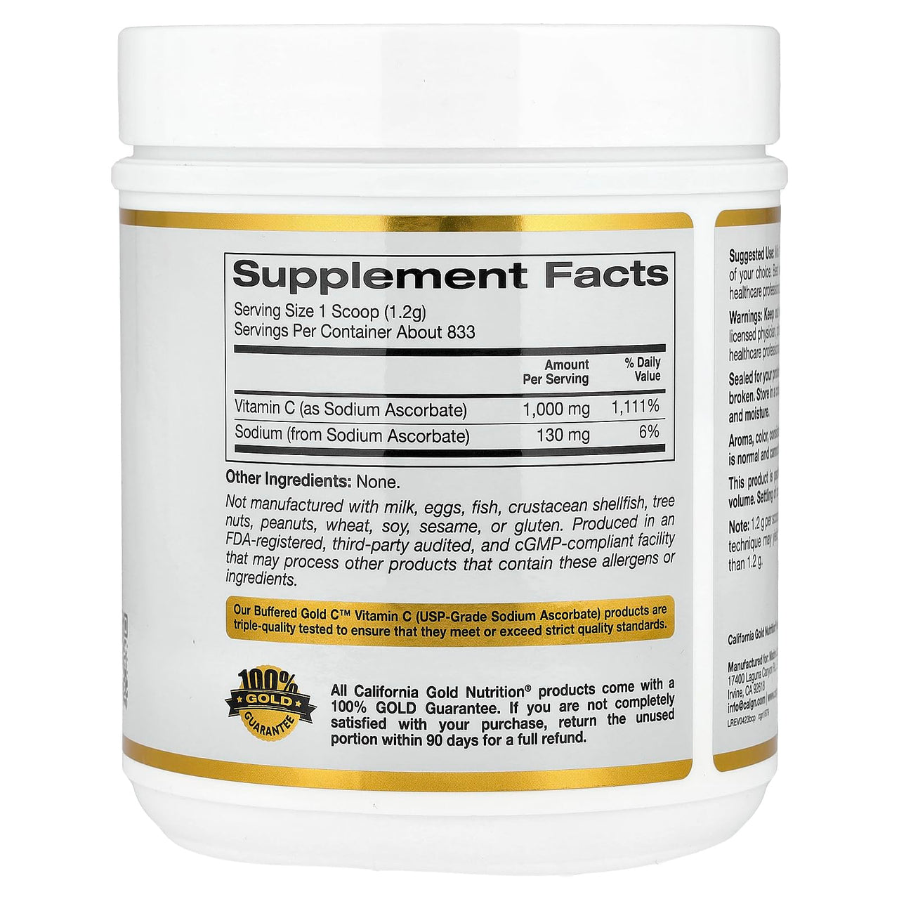 California Gold Nutrition Buffered Gold C™, Non-Acidic Vitamin C Powder, Sodium Ascorbate, 2.2 lb (1 kg)