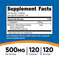 Thumbnail for Nutricost L-Tryptophan 500mg, 120 Capsules - with BioPerine, Gluten Free, Non-GMO