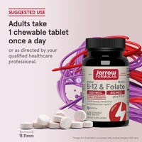 Thumbnail for Jarrow Formulas Methyl B-12 & Methyl Folate, Bioactive Vitamin B9 and Vitamin B12 Supplement, Supports Cellular Energy Production, Healthy Brain Function & Metabolism, 60 Chewable Tablets, 60 Servings