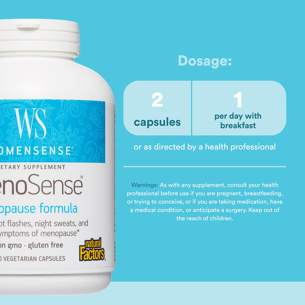 Natural Factors WomenSense MenoSense - Dietary Supplement with Black Cohosh, Chasteberry & Dong Quai - Menopause & Perimenopause Support Supplement - 180 Vegetarian Capsules (90 Servings)