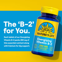 Thumbnail for Nature's Life Vitamin B-2 250 mg - Vitamin B2 Energy Pills for Metabolism Support - High-Potency Riboflavin Plus Calcium Supplement - One Per Day - 100 Servings, 100 Tablets