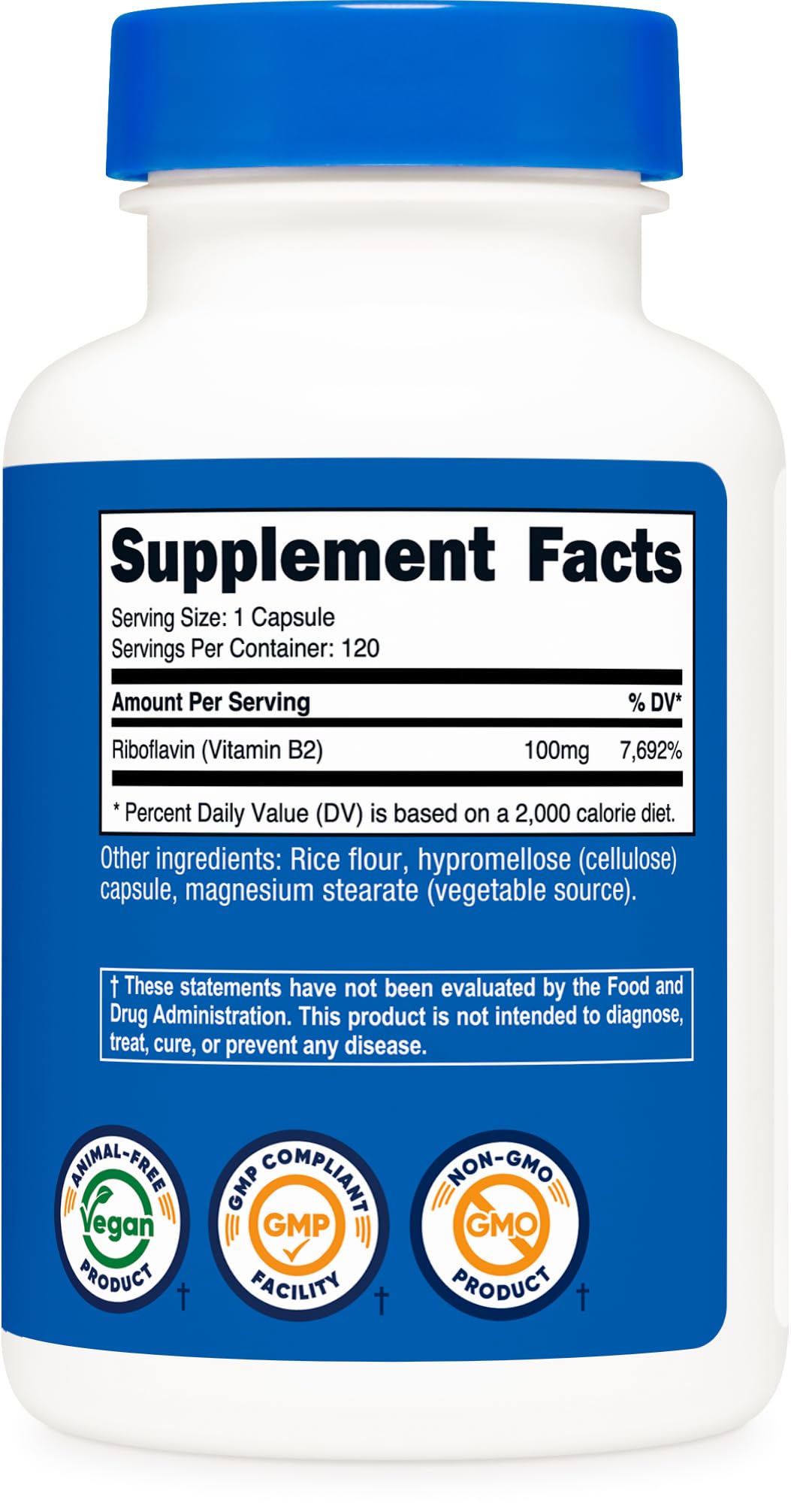 Nutricost Vitamin B2 (Riboflavin) 100mg, 120 Capsules - Gluten Free and Non-GMO