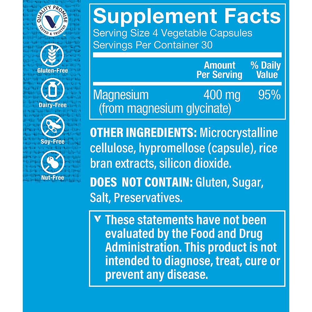 Magnesium Glycinate - Supports Energy Production, Muscle Relaxation & Cardiovascular Health - 400 MG (120 Capsules)