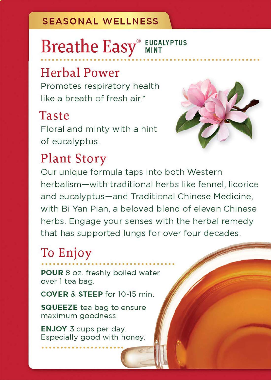 Traditional Medicinals Breathe Easy Eucalyptus Mint Herbal Tea, Promotes Respiratory Health, (Pack of 1) - 16 Tea Bags