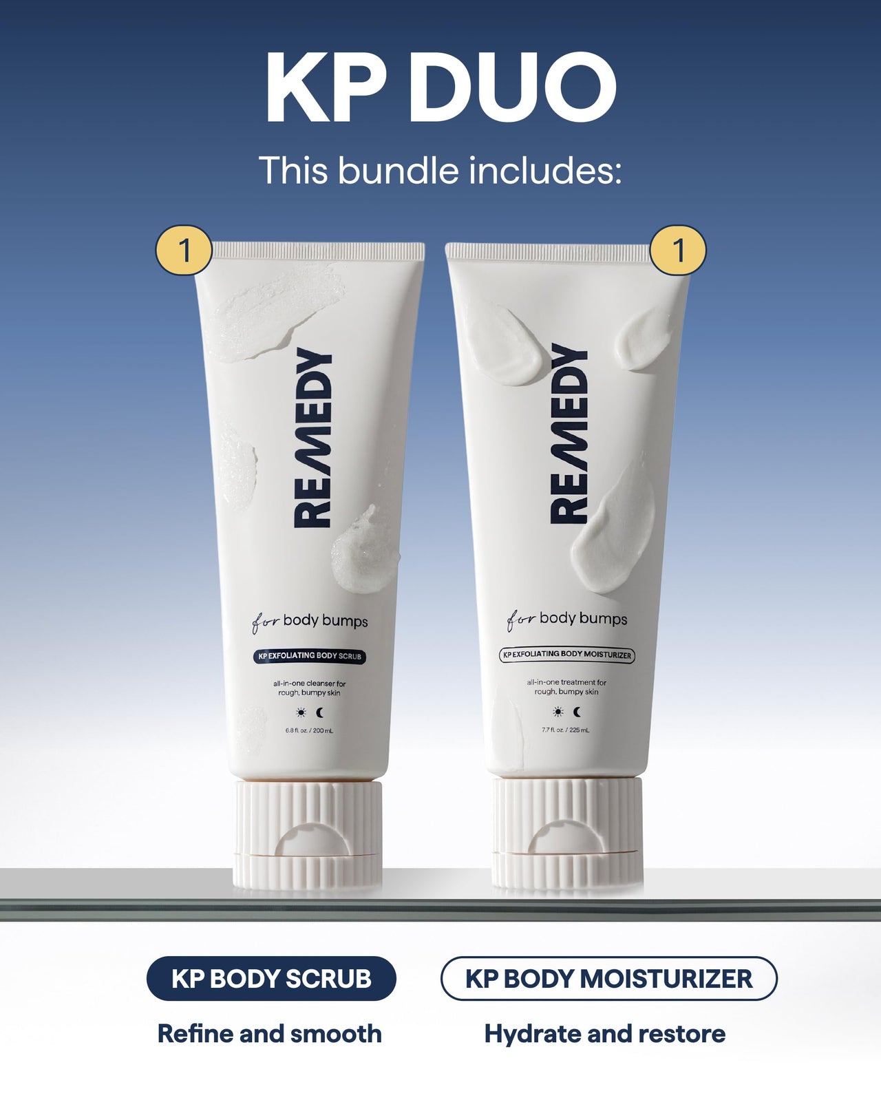Remedy KP Duo Exfoliating Body Scrub and Moisturizer for Smoother Skin | Keratosis Pilaris and Chicken Skin | Glycolic Acid, Retinol, Urea, Ceramides | By Dermatologist Dr. Shah | 6.8 + 7.7 fl oz