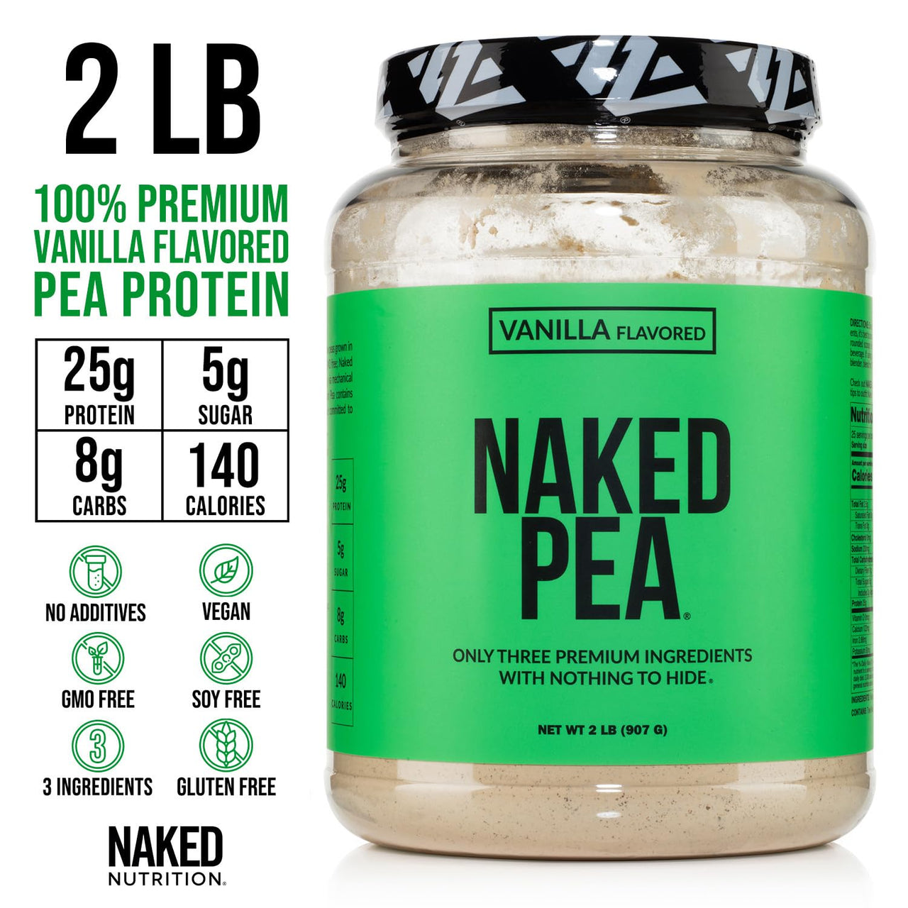 NAKED Vanilla Pea Protein Isolate 2LB Pure Micronized Creatine Monohydrate 1,000g (200 Servings) – Vegan; Bulk; Non-GMO; Gluten Free; Soy Free