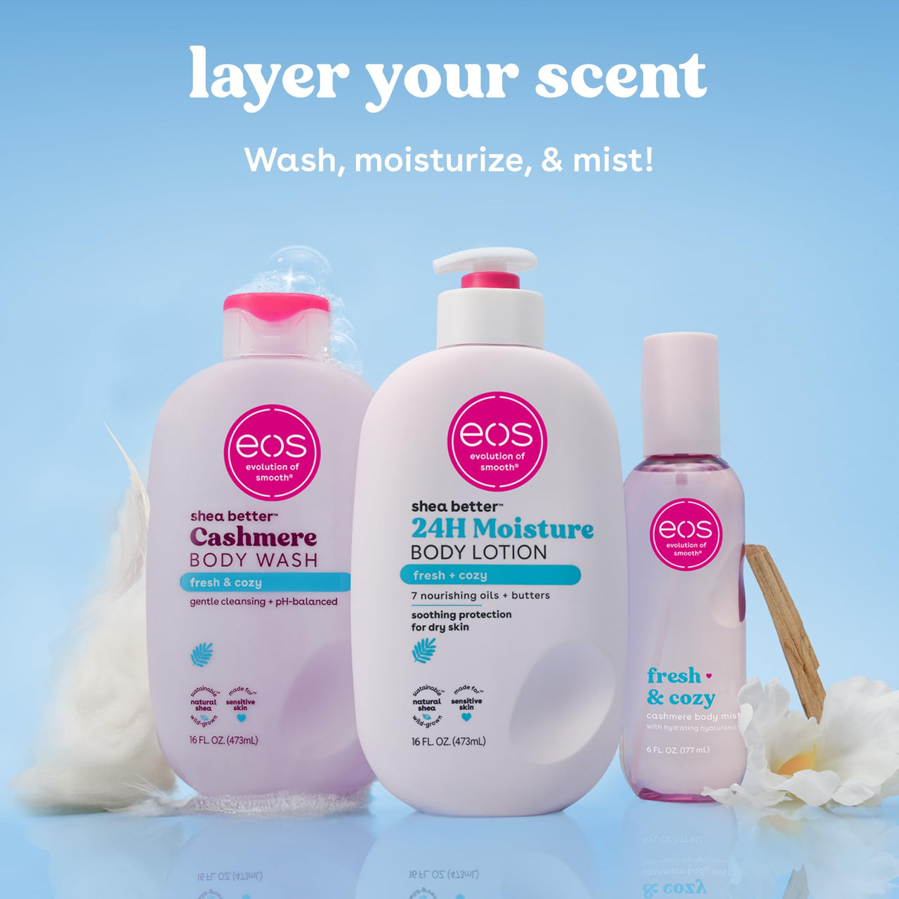 eos Shea Better Body Lotion, Fresh & Cozy, 24-Hour Moisture Skin Care, Lightweight & Non-Greasy, Natural Shea, Vegan, 16 fl oz