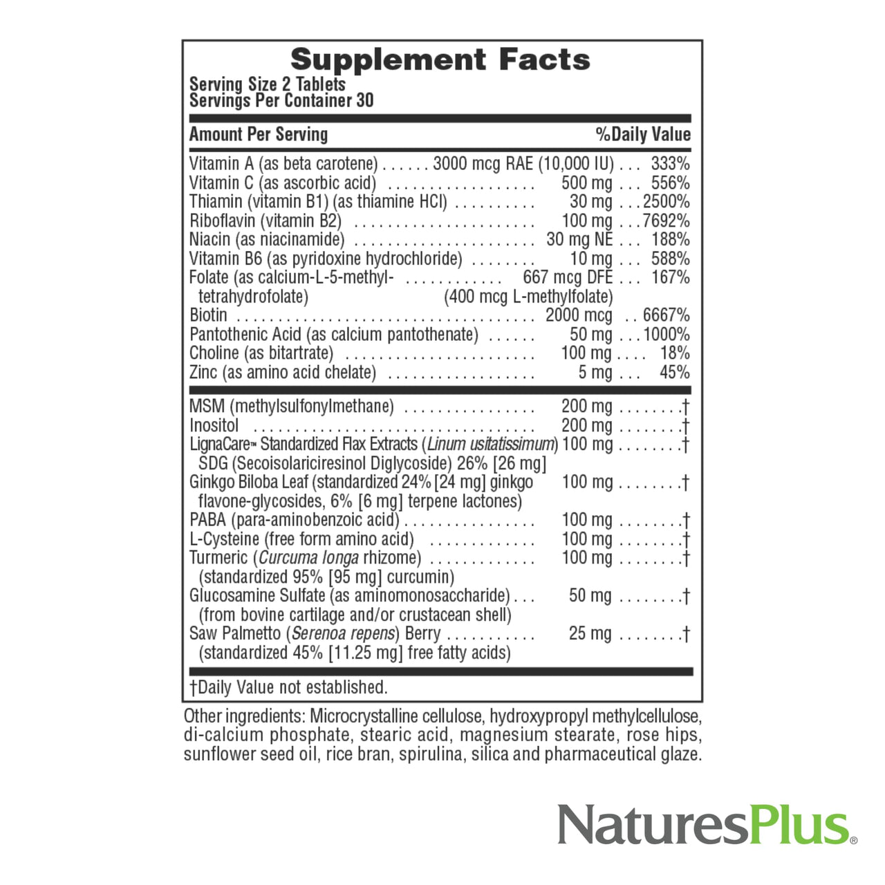 NaturesPlus Women’s Ultra Hair Plus - 60 Sustained Release Tablets - Nutritional Support for Healthy Hair Structure - Gluten Free - 30 Servings