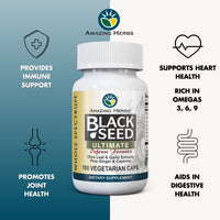 Thumbnail for Amazing Herbs Whole Spectrum Black Seed Ultimate, Vegetarian Capsules - Olive Leaf & Garlic Extracts Plus Ginger & Cayenne, Gluten Free, Non GMO, Vegan - 100 Count