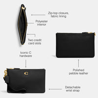 Thumbnail for Coach Polished Pebble Small Wristlet, Black, One Size
